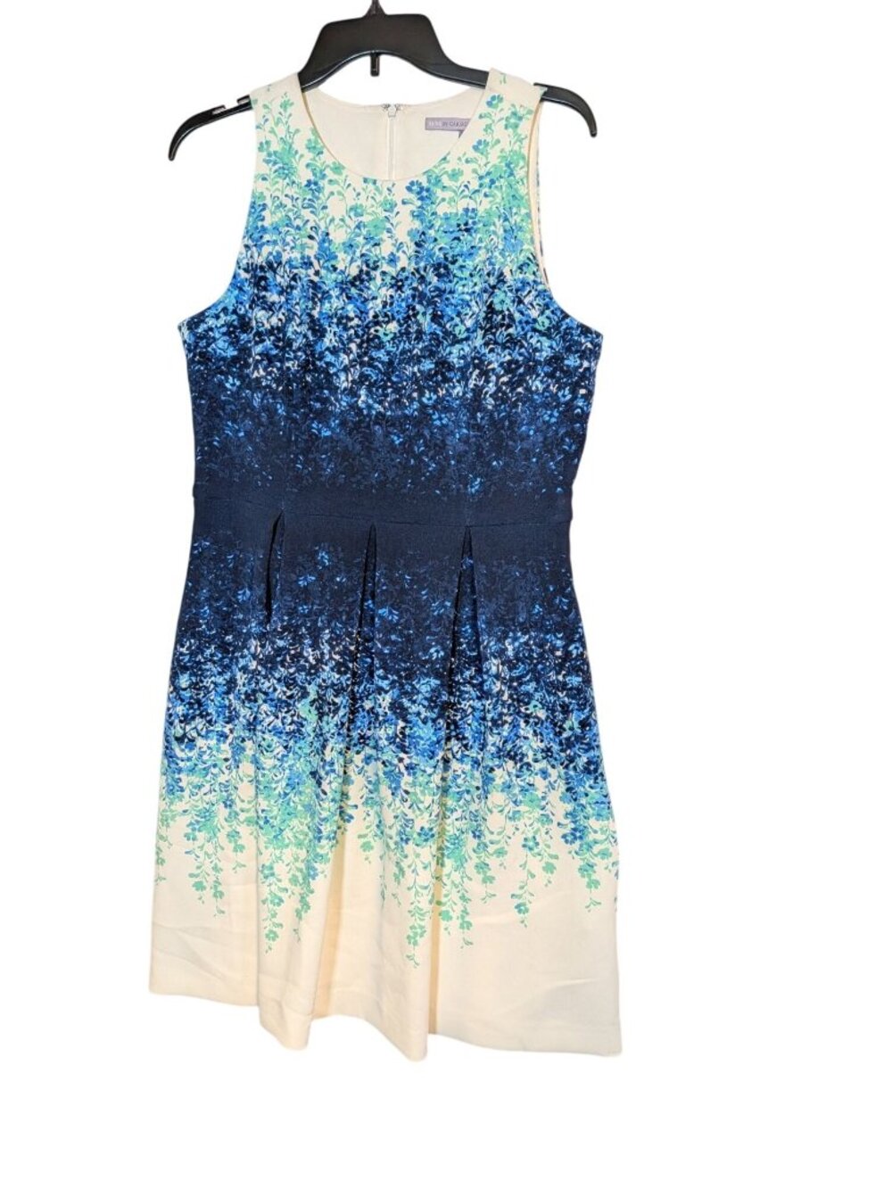 Luxe By Carmen Marc Valvo Blue & White Floral Sleeveless Fit & Flare Dress Size